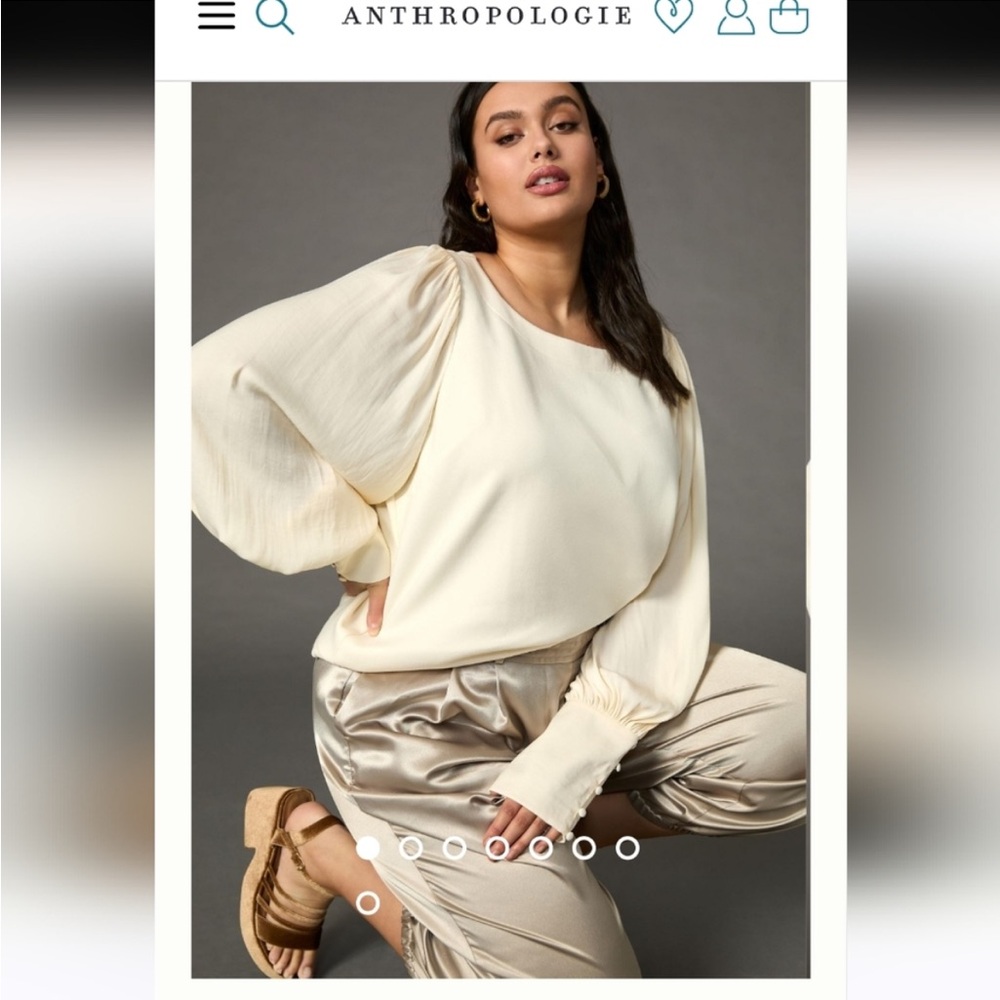 Anthropologie Cream Balloon-Sleeve Blouse